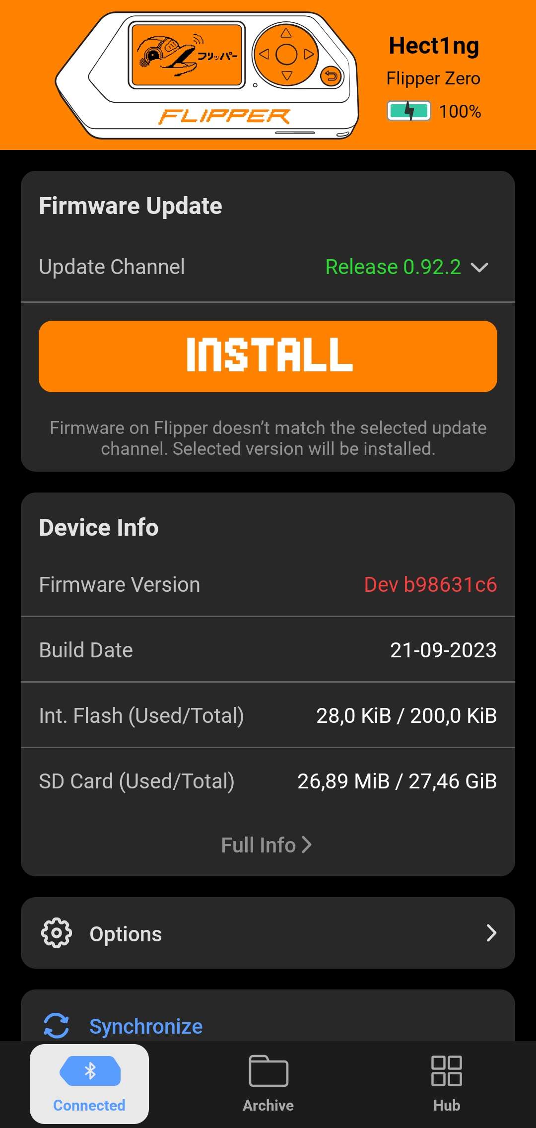 Install firmware in mobile app